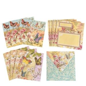 Punch Studio Flowers & Flutter Cards Envelopes 6 Ct Butterflies Vintage Inspired